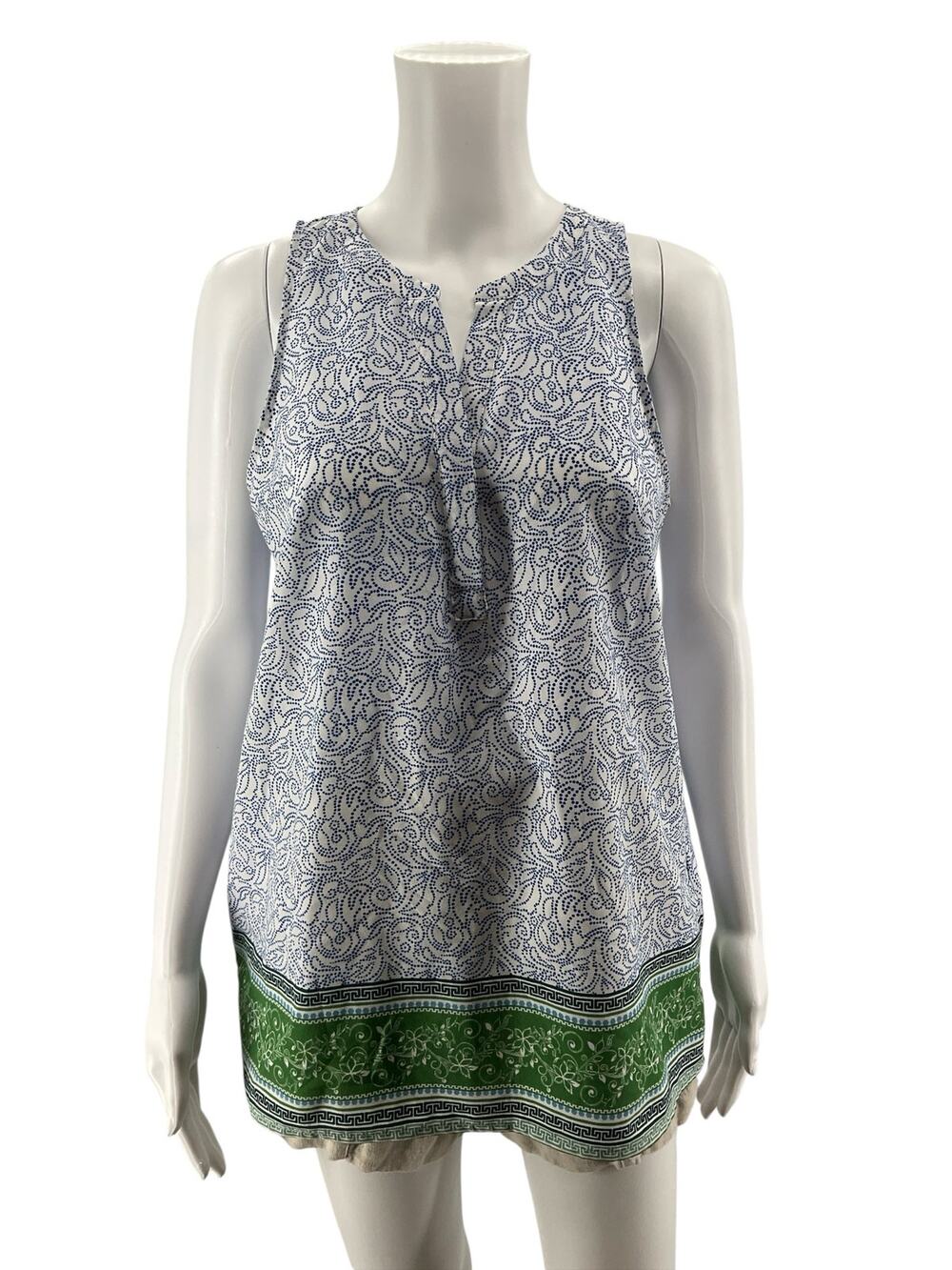 Dalia Mixed Print Sleeveless Split Neck Tunic Blouse Size Medium